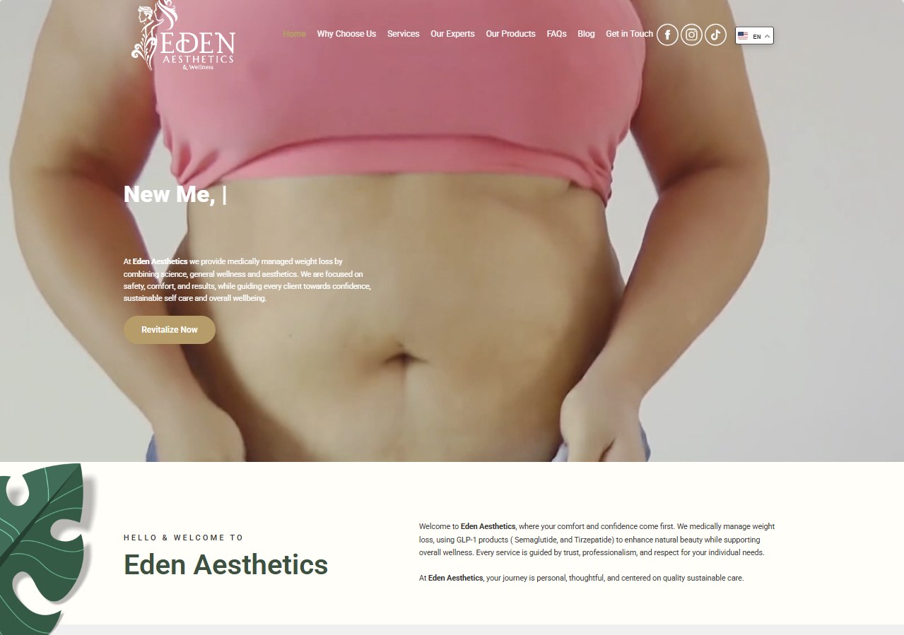 Eden Aesthetics & Wellness website